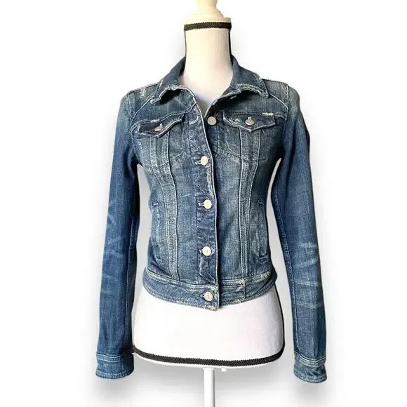 Anthropologie Pilcro Jean Jacket Sz XS Blue Vintage Wash Stretch Denim Trucker - Picture 9 of 12